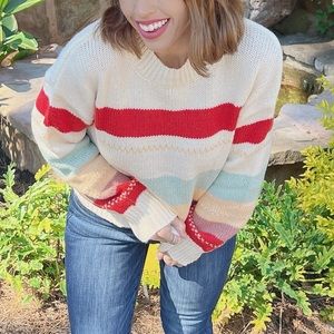 Drop-shoulder Striped Color Block Sweater